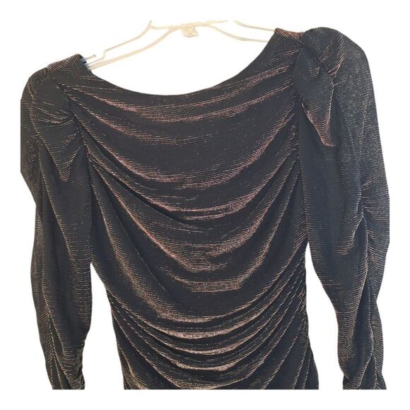 Vintage 80s Lurex Fitted Cocktail Dress Metallic Ruched Bodycon USA Union Made S - Picture 4 of 14